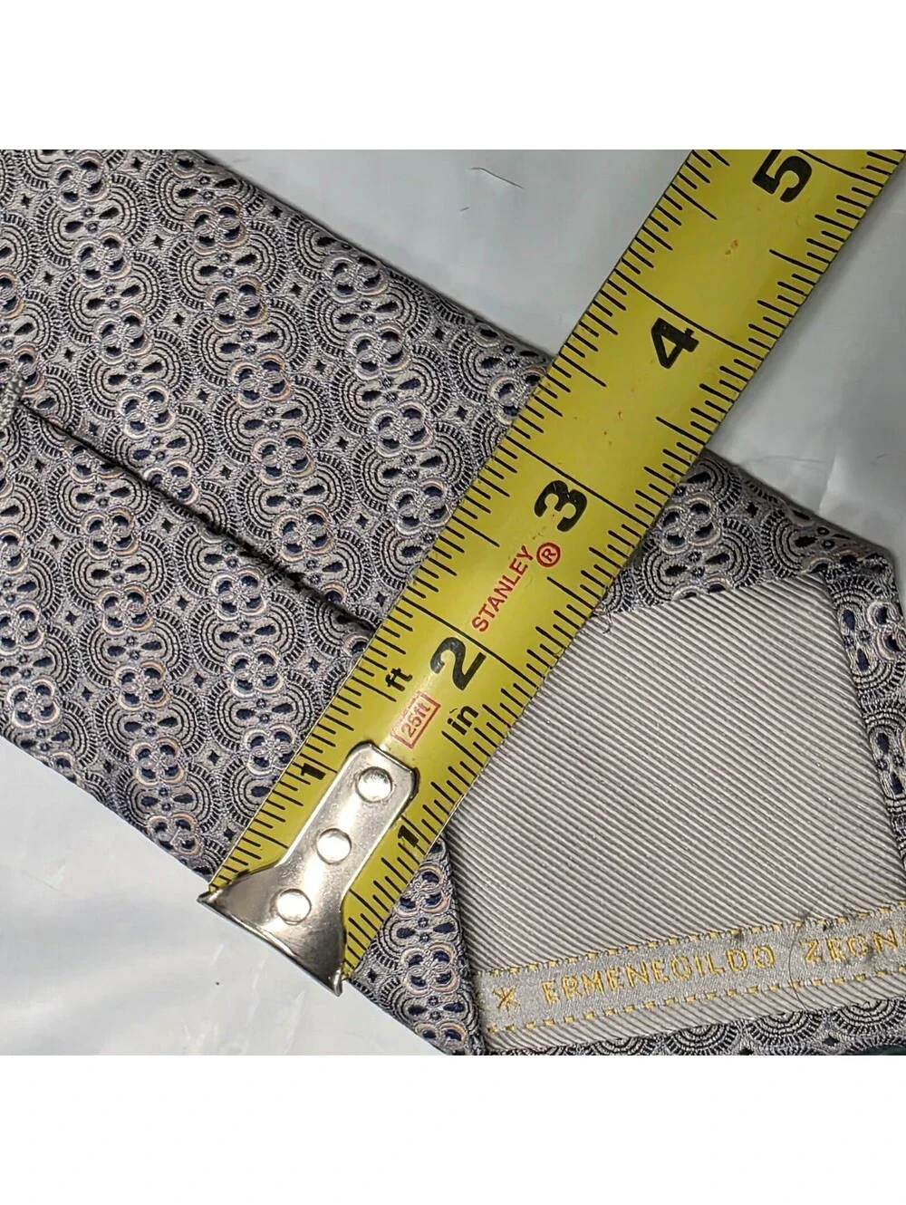 Ermenegildo Zegna Men's Silk Necktie Tie Long Woven Weave Dots 59x3.5 silver